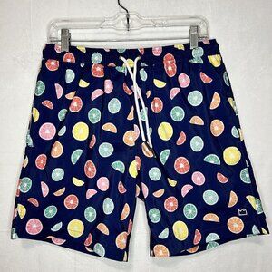Crown and Ivy Navy Blue with Citrus Swim Trunks Shorts Lined Worn Once Sz M